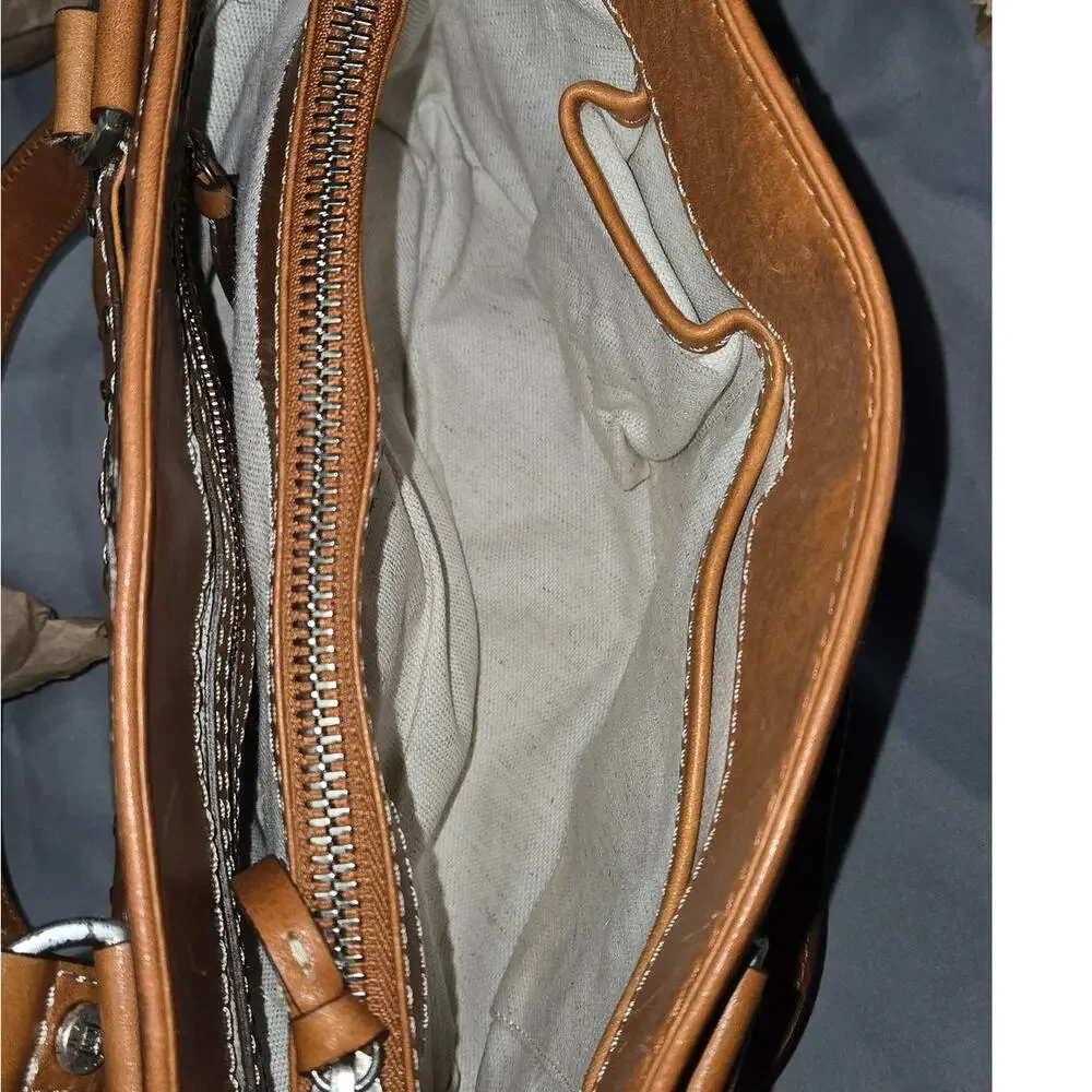 Michael Kors Vintage Astor Studded Leather Satchel Bag Cognac Tan Y2K